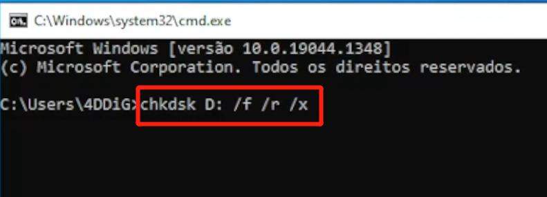 usar cmd para reparar sistema de arquivos danificado