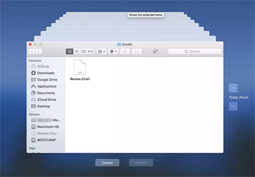 usar time machine para recuperar emails