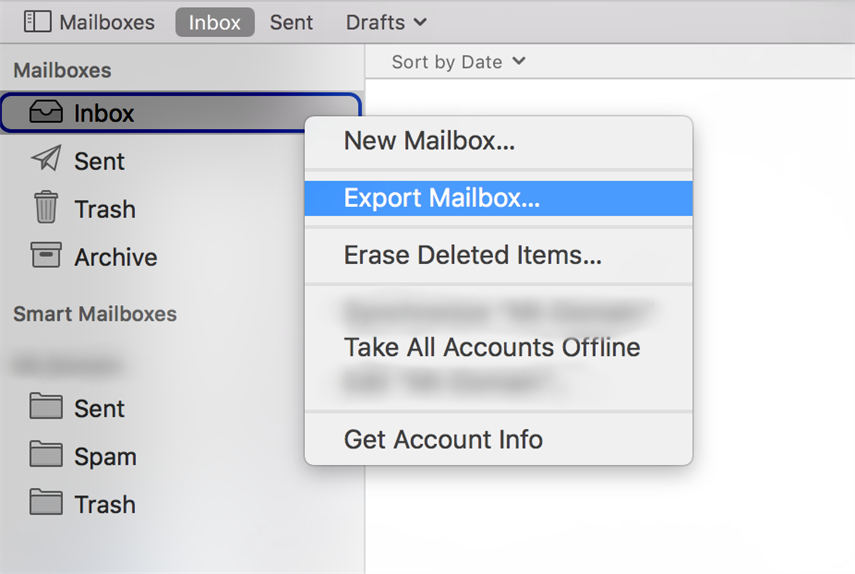 exportar caixa de emails
