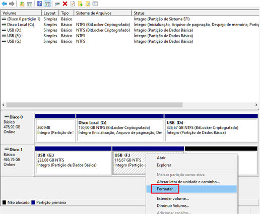 use o gerenciamento de disco