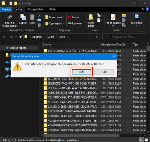 apagar os arquivos temporarios