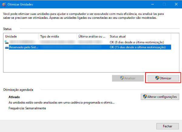 desfragmente o disco