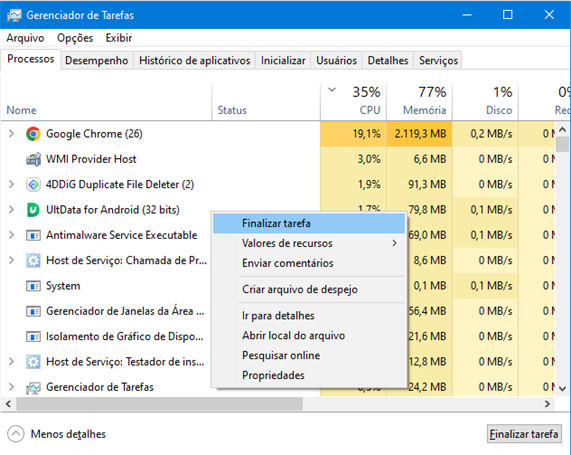 encerre programas nao essenciais