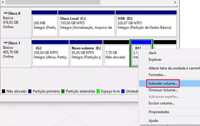 estender partições