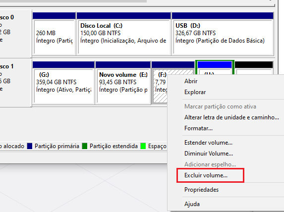 selecionar partições