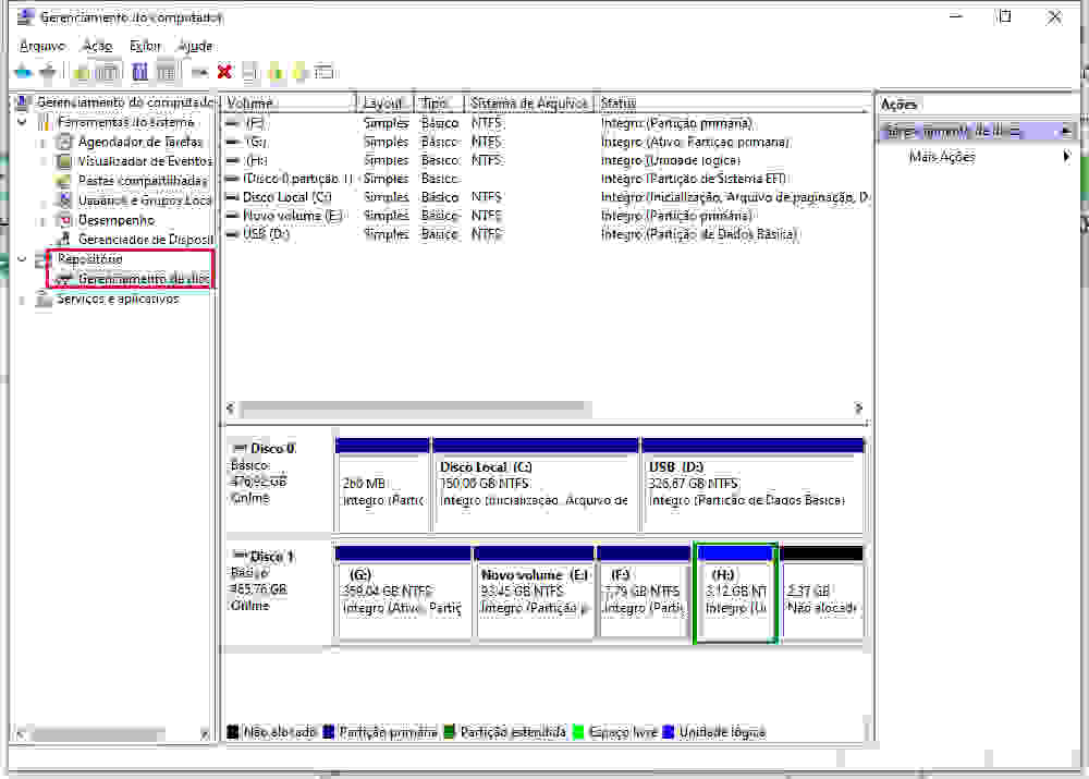 selecionar partições