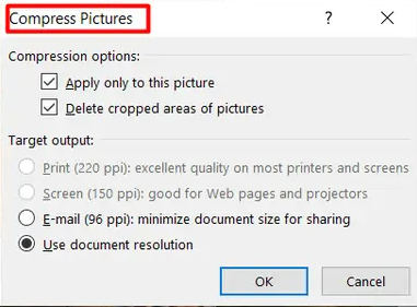 selecionar opções de compactação desejadas