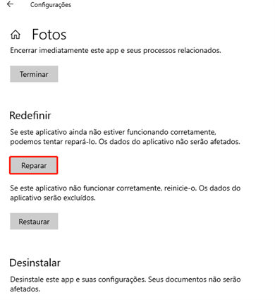 reconfigure ou repare o microsoft fotos para corrigir arquivos png que não abrem-passo 2