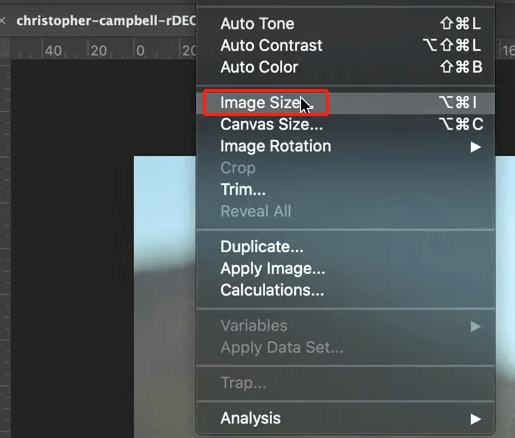 selecione tamanho de imagem