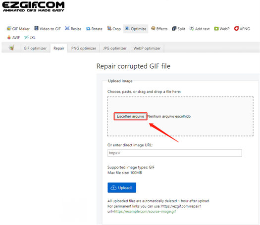 Repare arquivos GIF usando a ferramenta de reparo EZgif
