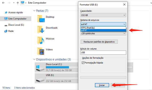 formatação rápida