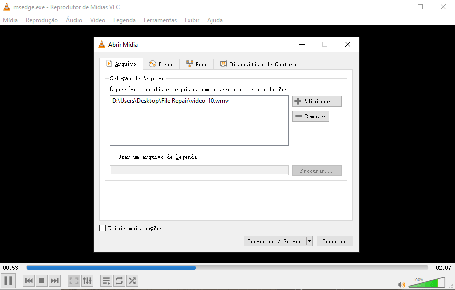 Correção 0xc10100be – converter formato de arquivo de vídeo via vlc media player