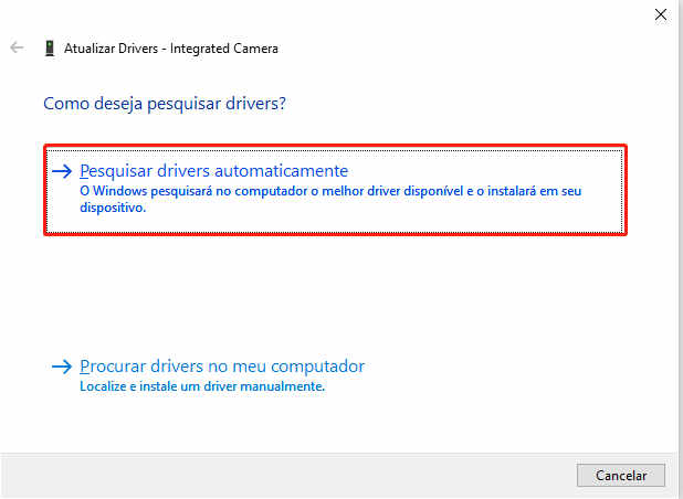 atualize o driver da câmera para consertar o 0xa00f4244 nocamerasareattached -passo 2