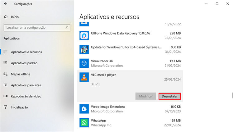 desinstale o vlc para corrigir a entrada que não pode ser aberta-2