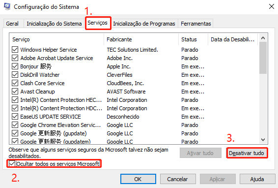 realize uma inicialização limpa no windows-2