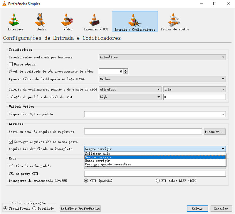 reparar arquivos de vídeo recuperados usando a função de correção de vídeo do vlc - sempre consertar