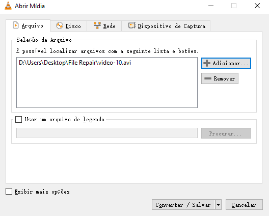 reparar arquivo avi através da conversão de formato
