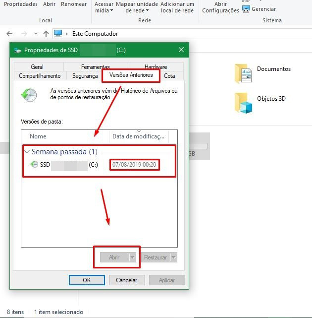 escolha versões anteriores
