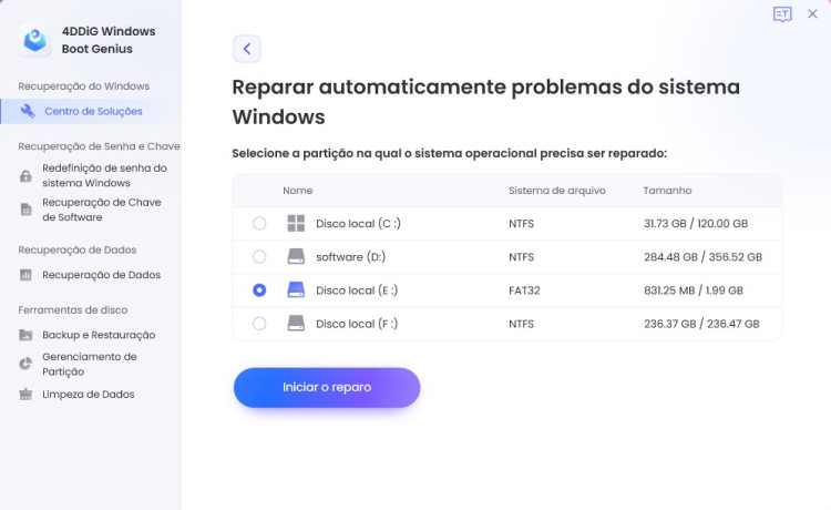 selecione a partição