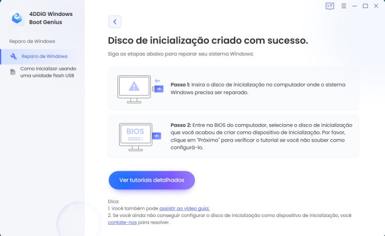 disco de inicialização criado com sucesso