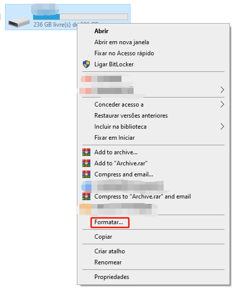 formate a unidade USB para corrigir o erro 0x8007045d