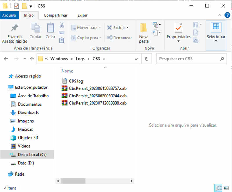 Excluir o arquivo de logs do CBS