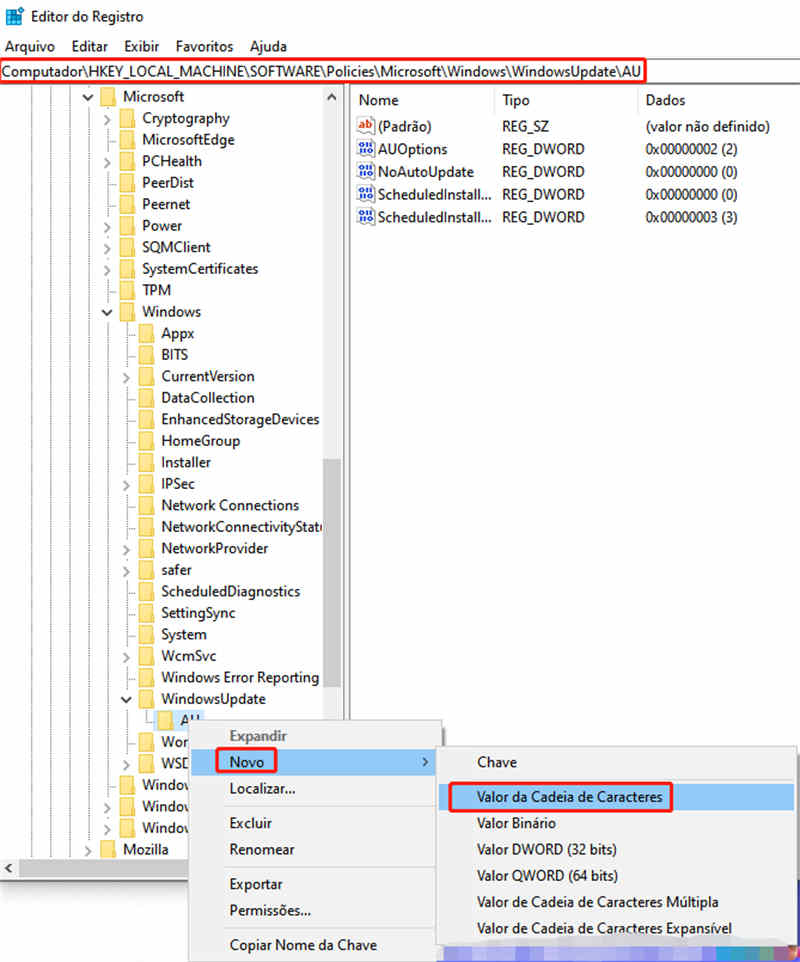 Valor da cadeia de caracteres