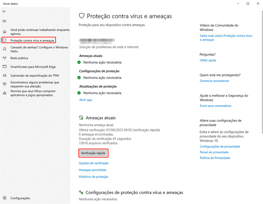 Proteção contra vírus e ameaças