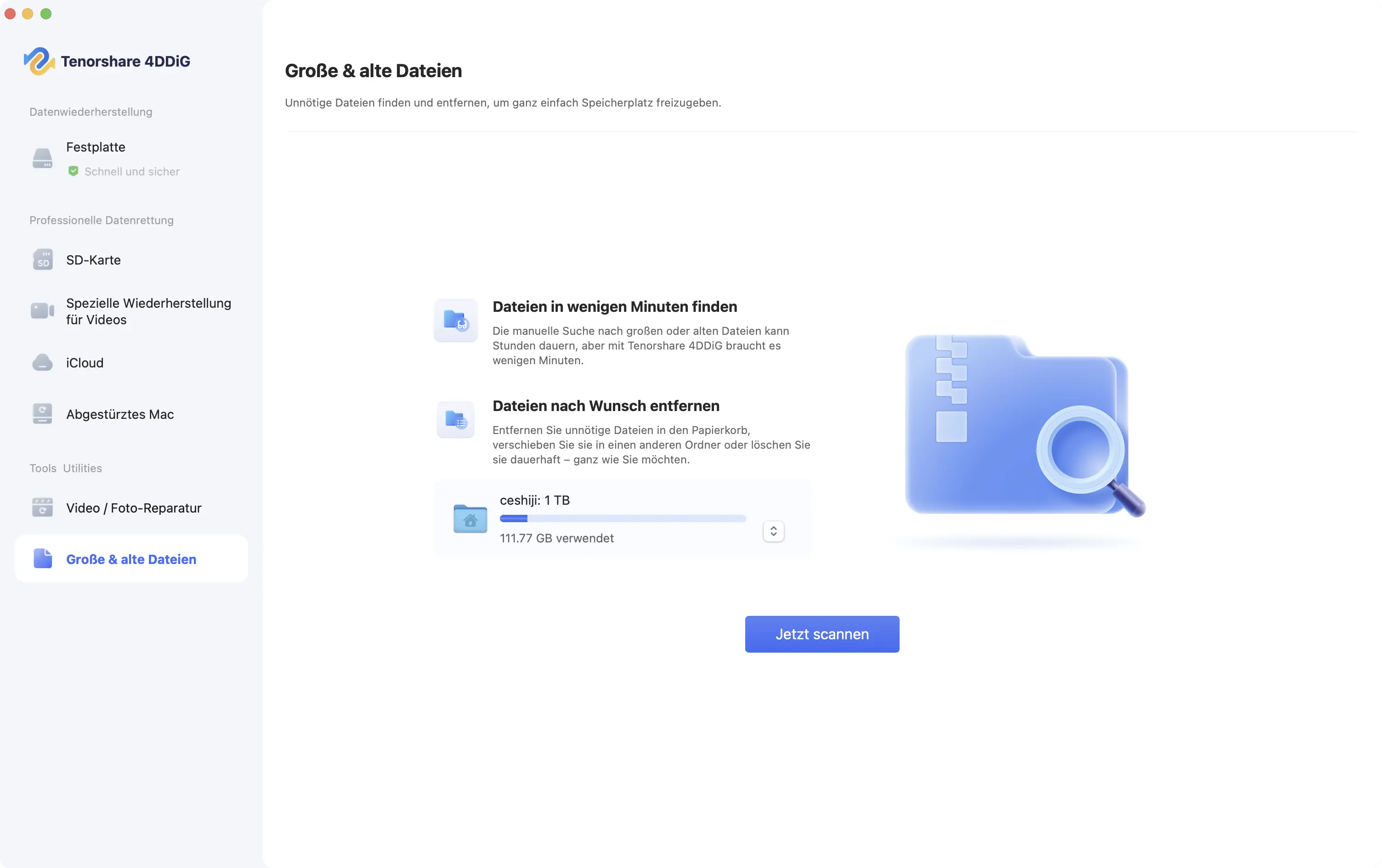 4DDiG Mac – große und alte Dateien Übersicht