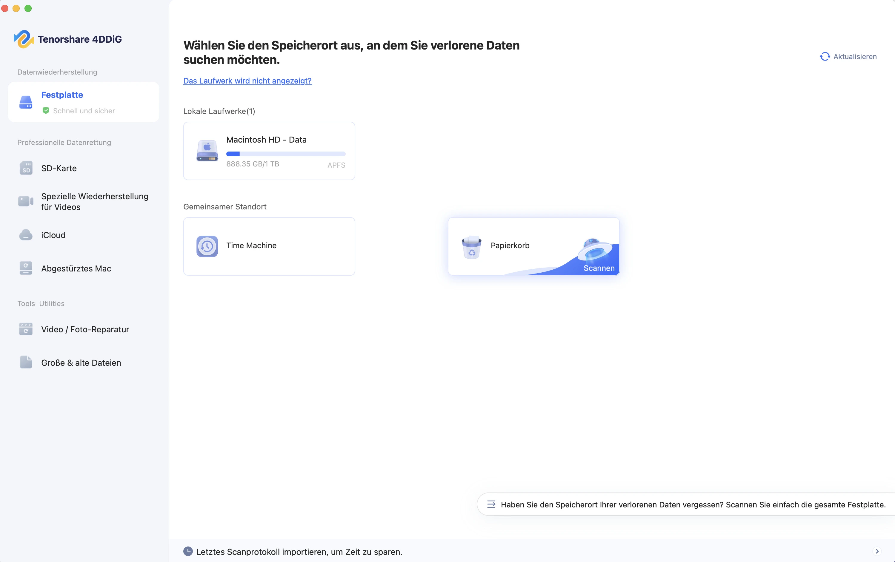 wiederhergestellte Dateien vom lokalen Laufwerk speichern