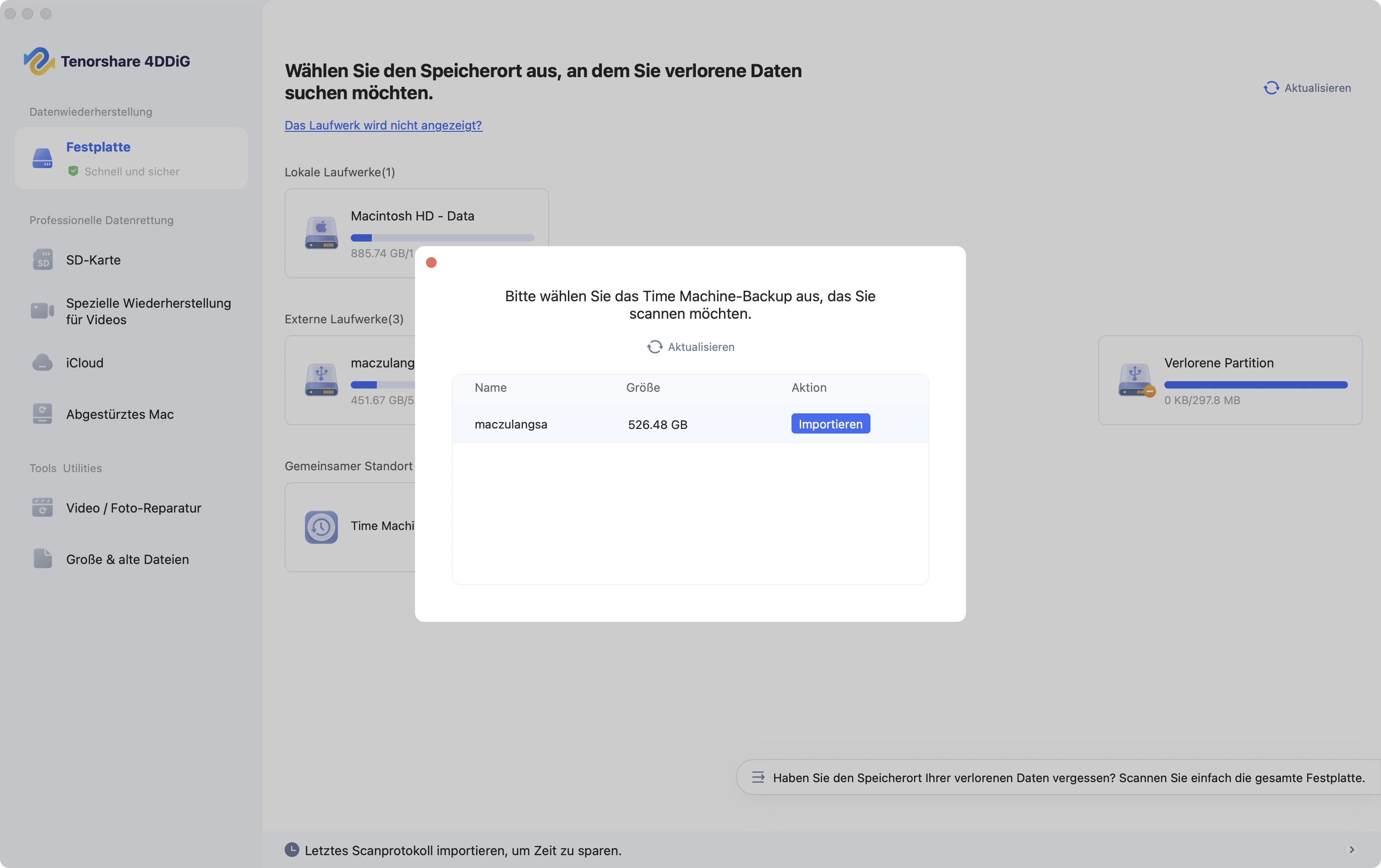 select a time machine backup