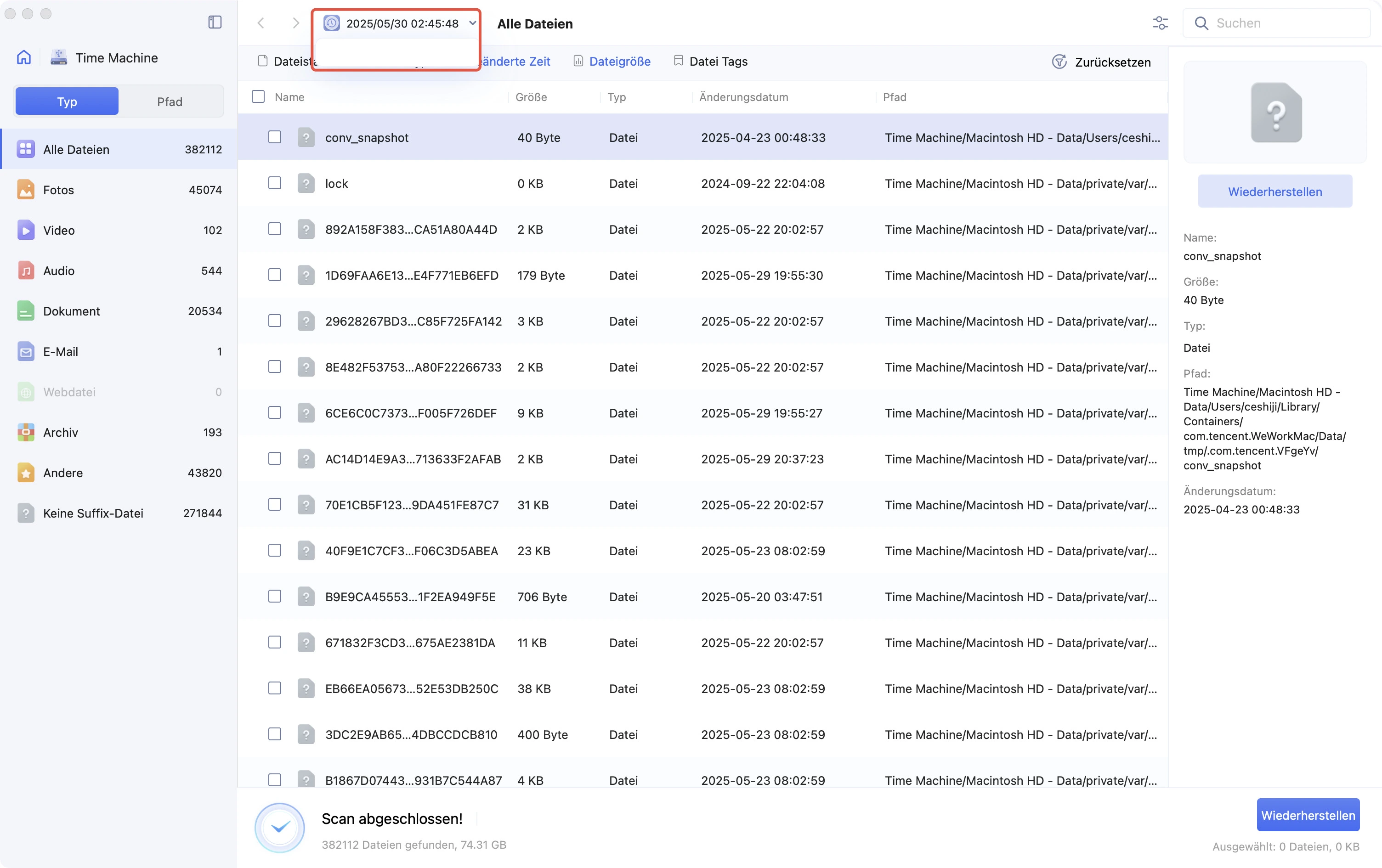 specific time machine backup point