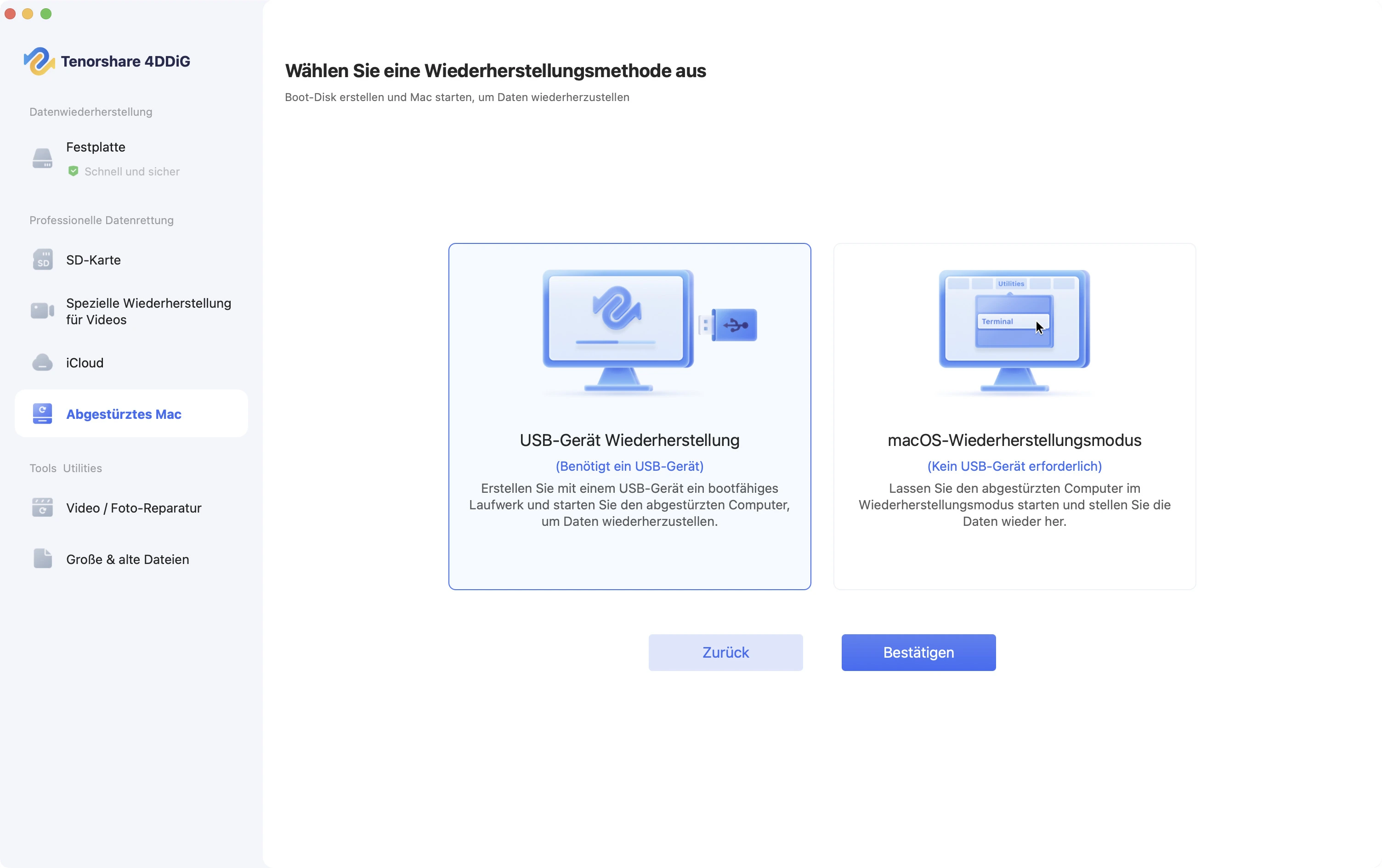 Wählen Sie 'Daten von abgestürztem System wiederherstellen'