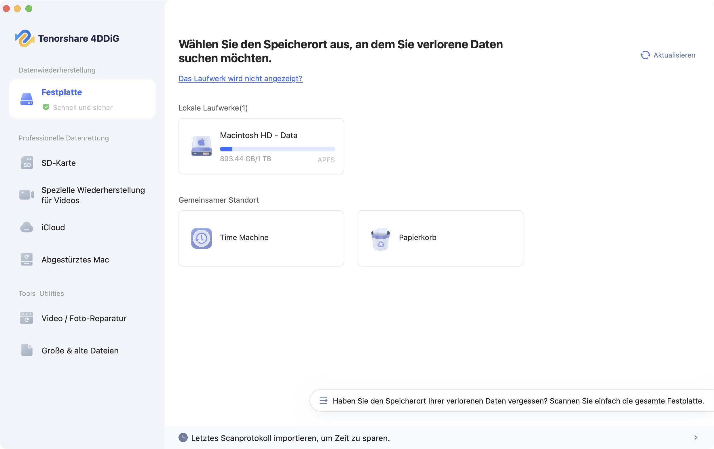 Speicherort für gelöschte Fotos wählen