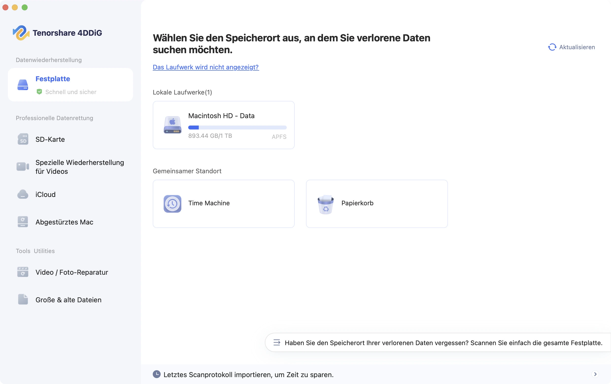 Datenrettung starten mit 4DDiG
