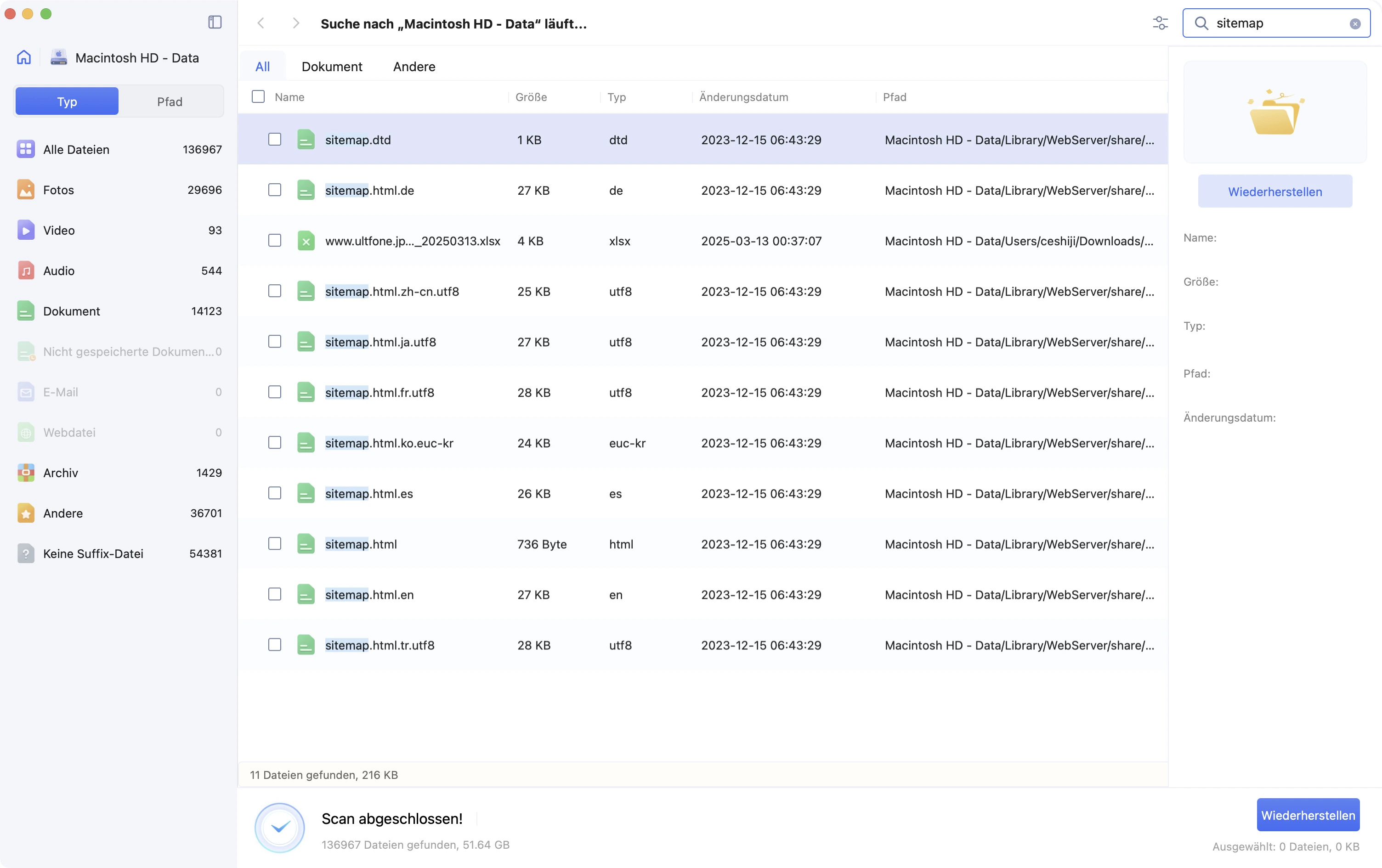 Gefundene Mac Dateien ansehen