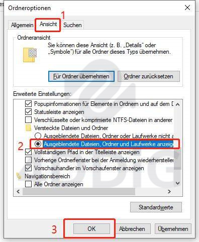 Ausgeblendete Dateien, Ordner und Laufwerke anzeigen