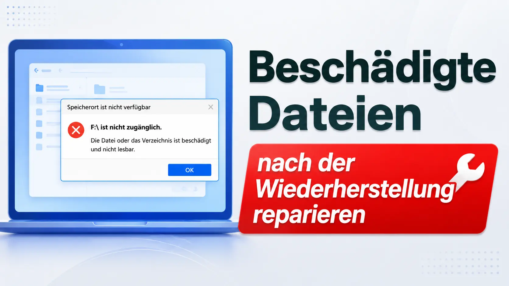 Eine Person repariert beschädigte Dateien auf einem Laptop nach einer Wiederherstellung