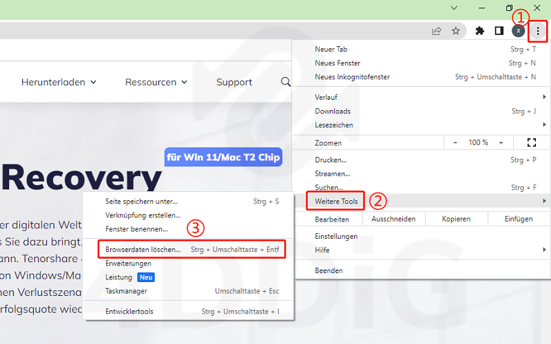 Browserdaten löschen mit Browsertool