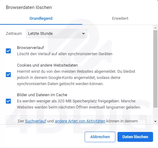 Google Chrome Browserdaten löschen