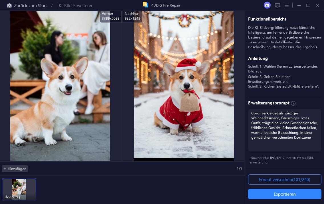 Vorschau und Speichern des generierten Weihnachtsstil-Bildes