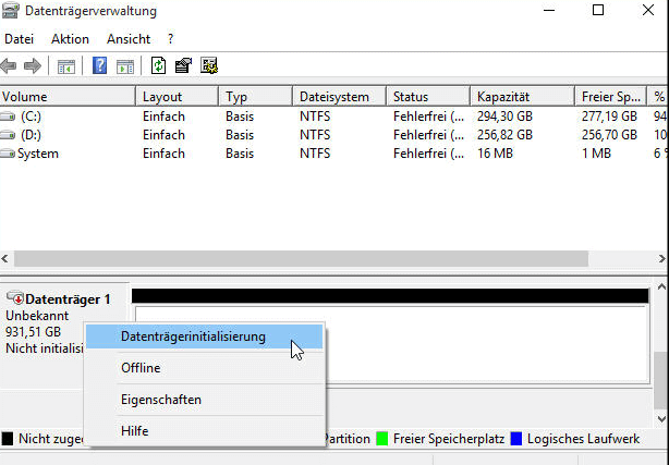 wie man eine Festplatte initialisiert