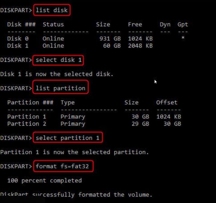 USB formatieren durch diskpart