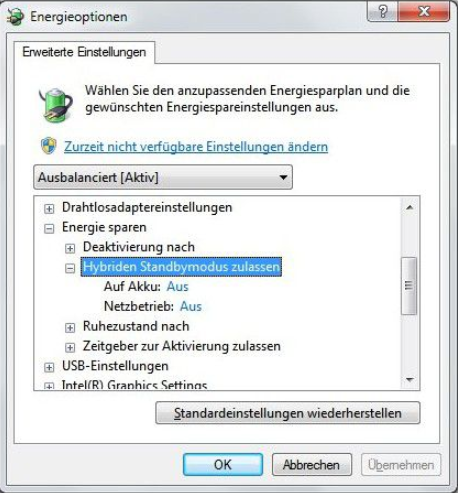 Hybriden Standbzmodus zulassen