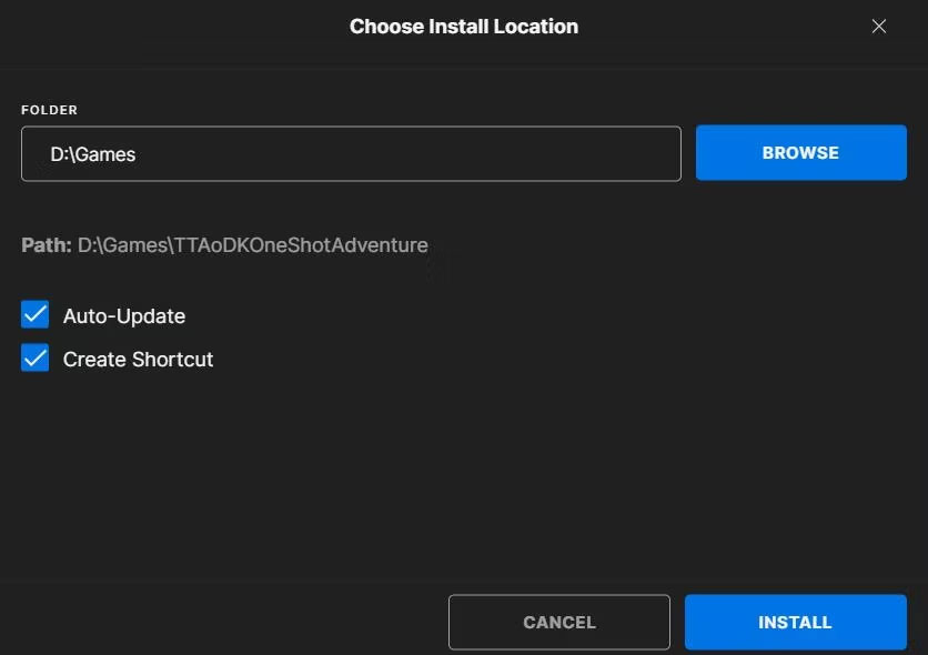 Neuen Installationsort für ein Epic Games Spiel auswählen