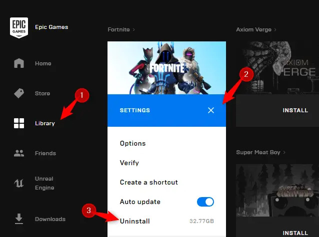 Epic Games Spiel im Epic Games Launcher deinstallieren