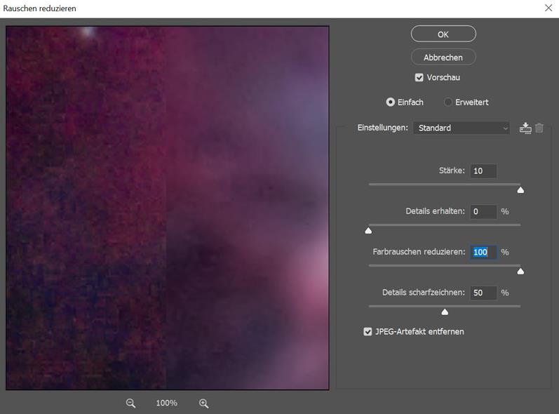 Bildrauschen in Photoshop mit dem Filter Rauschen reduzieren bearbeiten