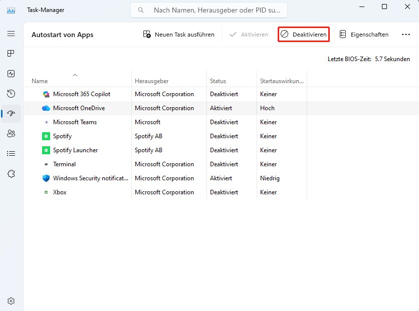 Nicht benötigte Autostart-Apps unter Windows 11 deaktivieren