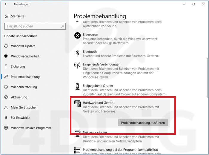 Führen Sie die Problembehandlung für Hardware und Geräte aus
