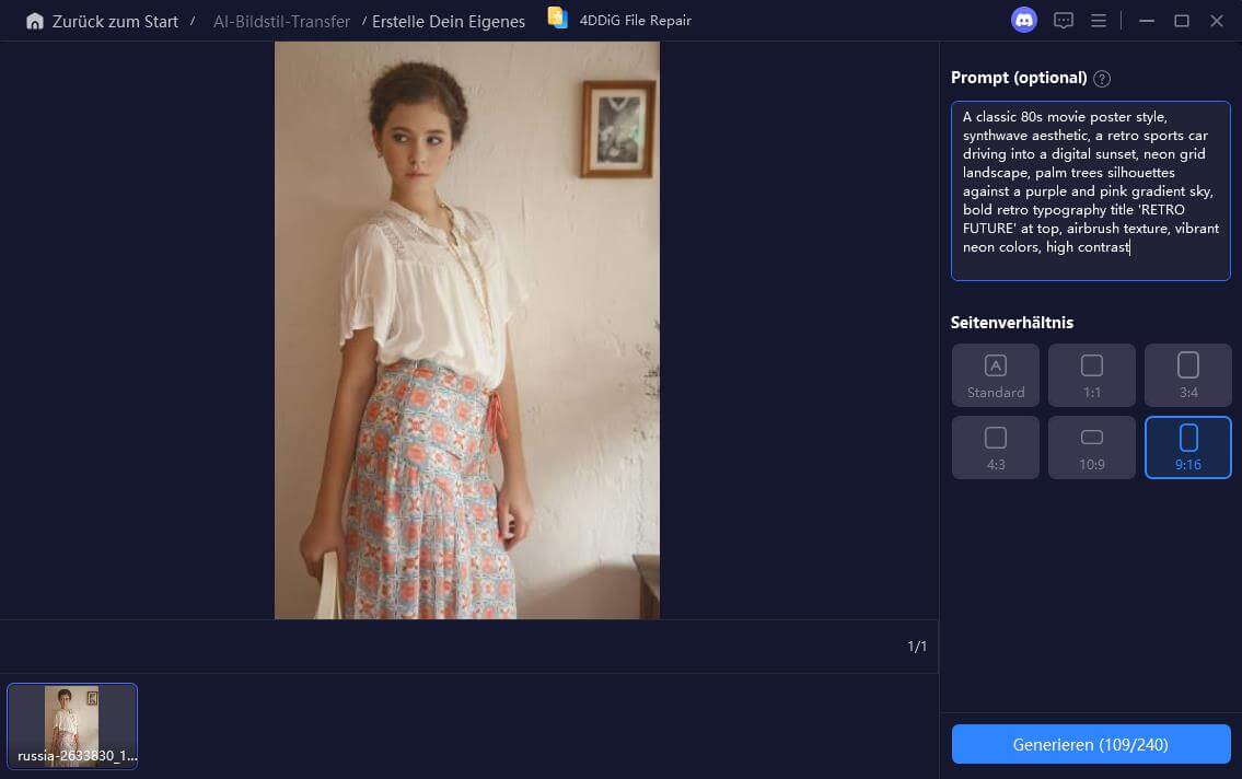 Format anpassen und Prompt eingeben